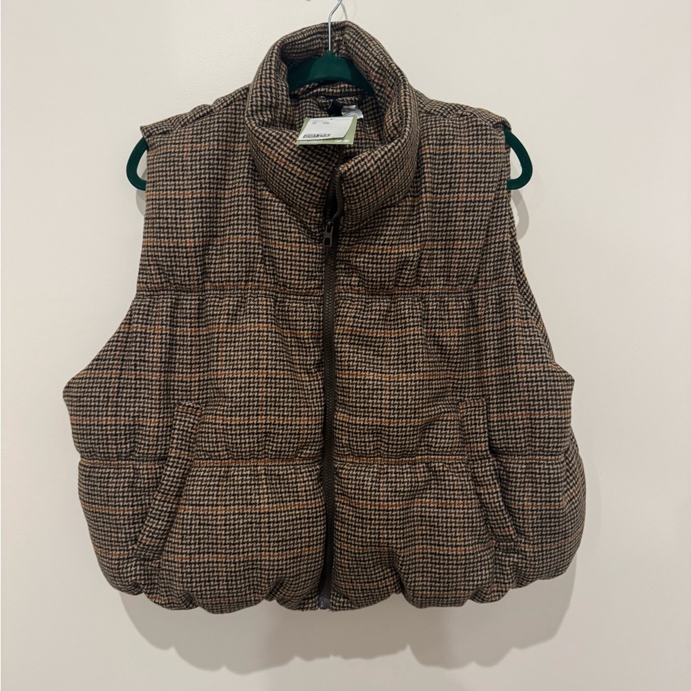 H&M Brown Houndstooth Puffer Vest
